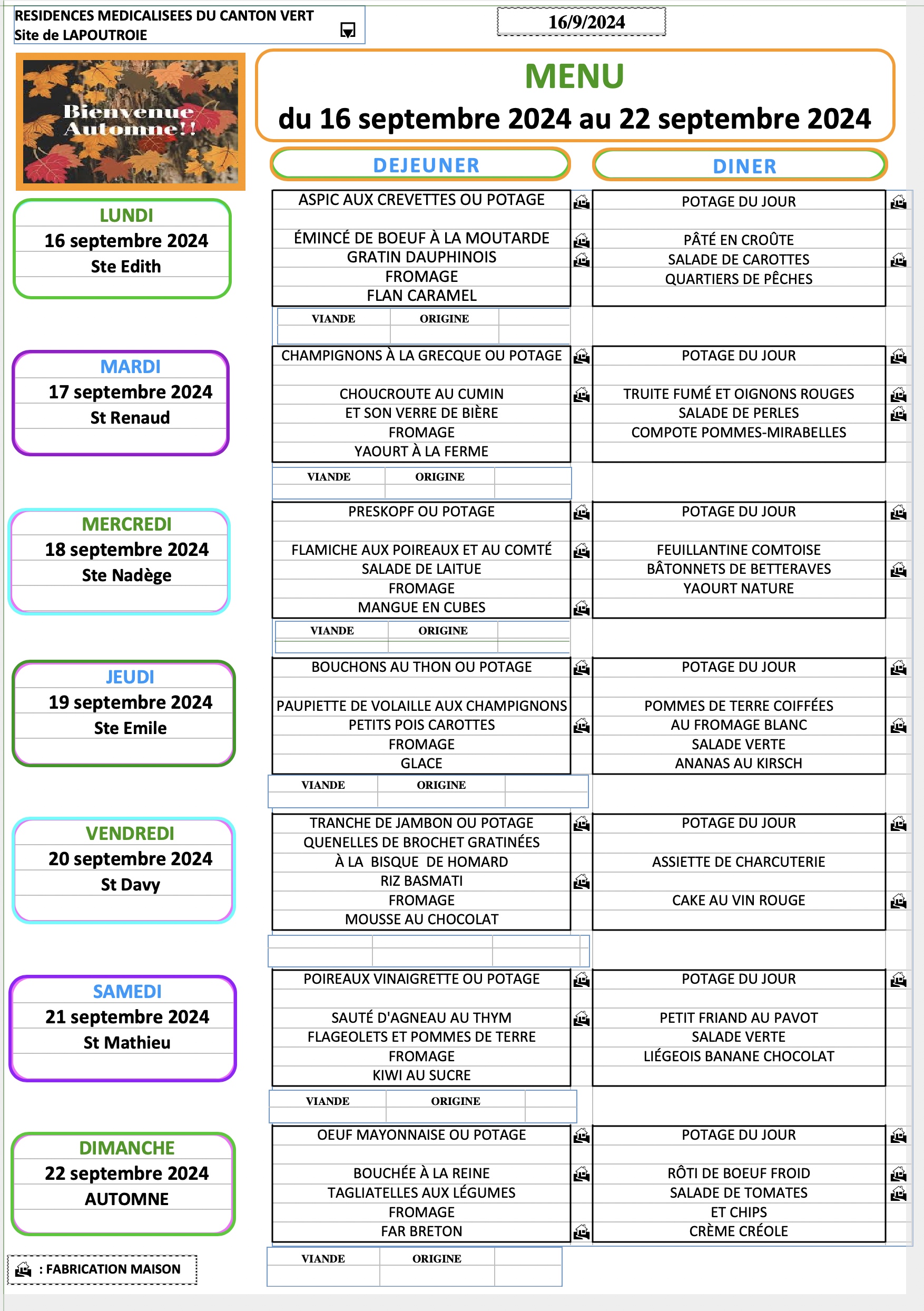 Menu du 16 au 220924