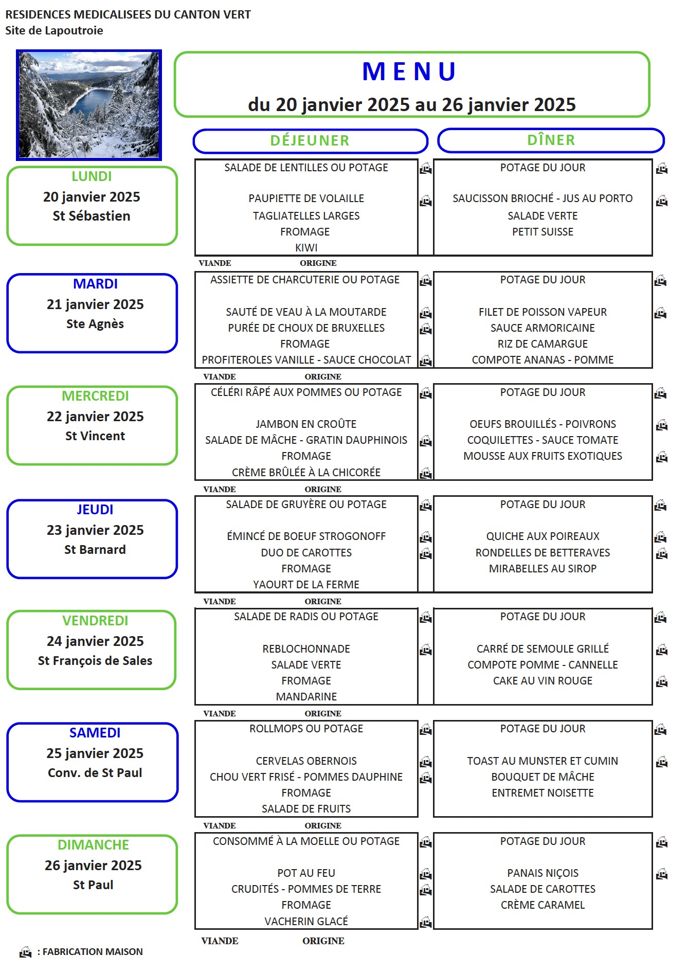 Menu du 20 au 26 Janvier 2025