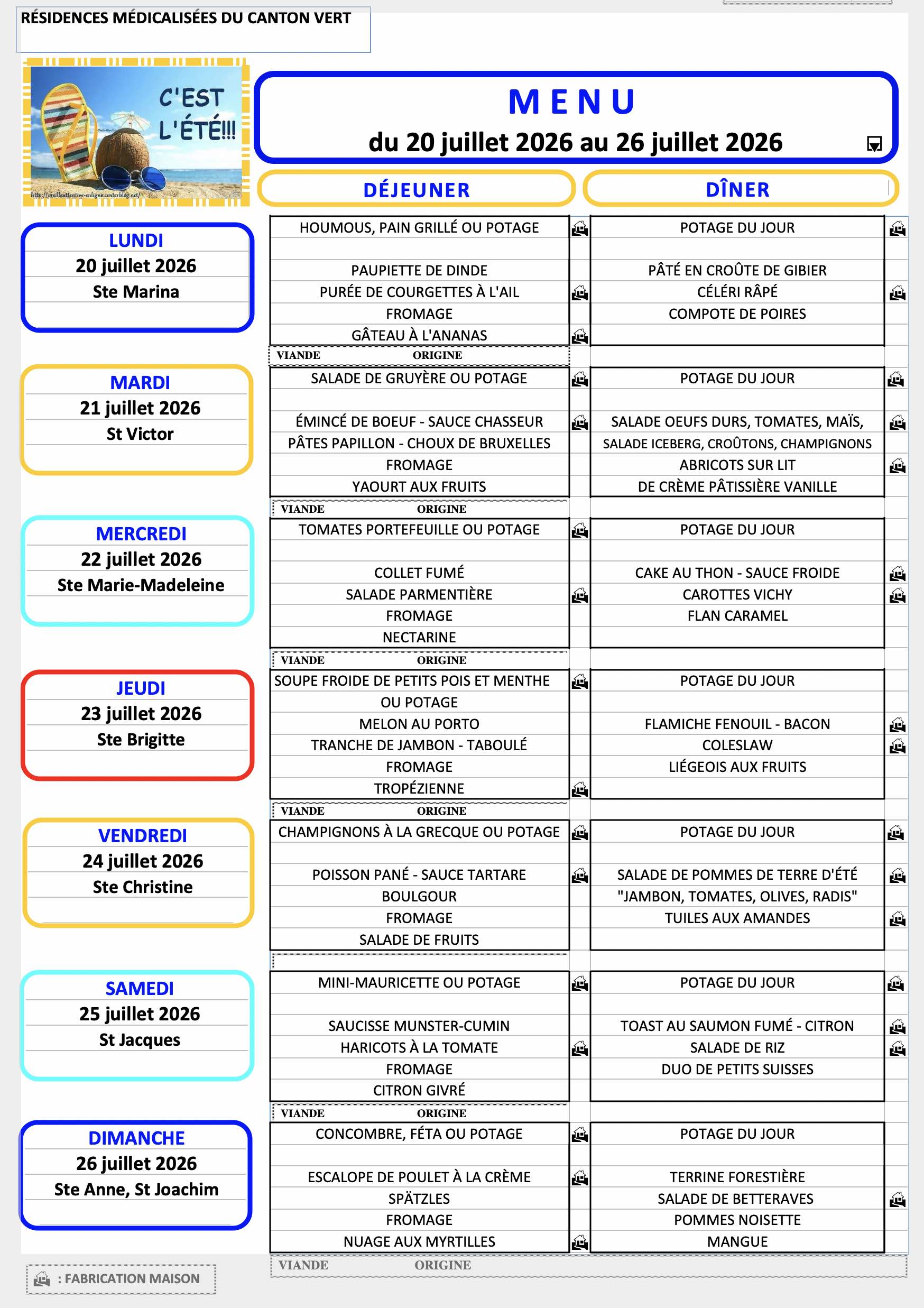 Menu du 20 au 27 juillet 2026