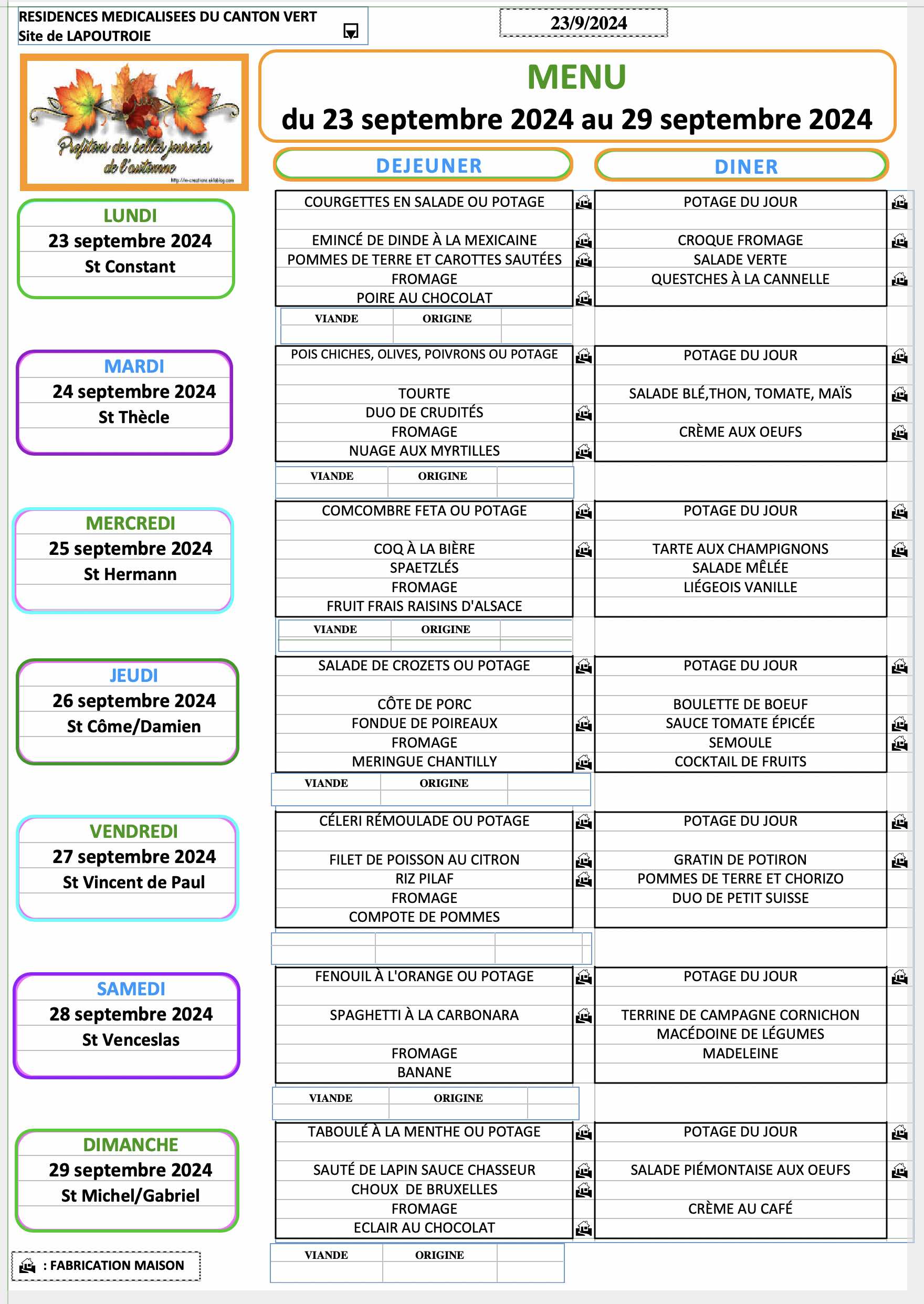 Menu du 23 au 290924