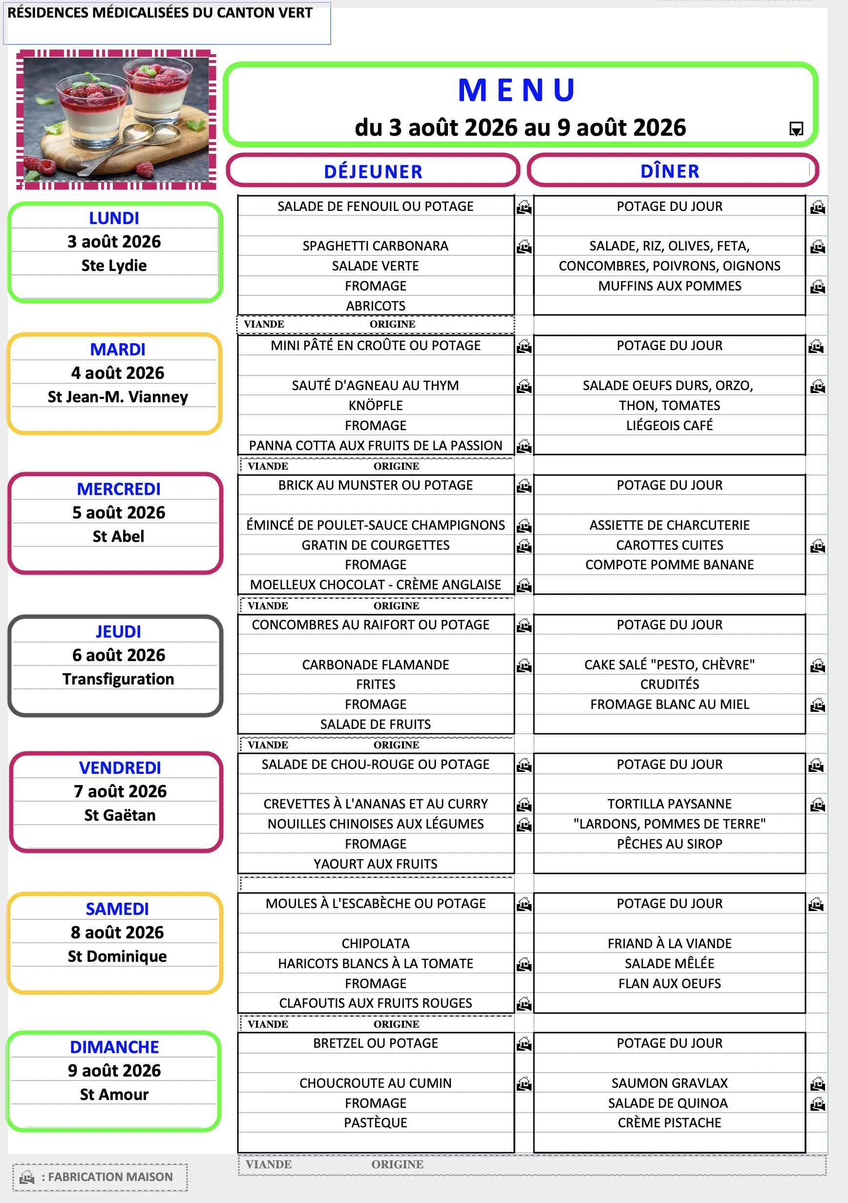 Menu du 3 au 9 août 2026