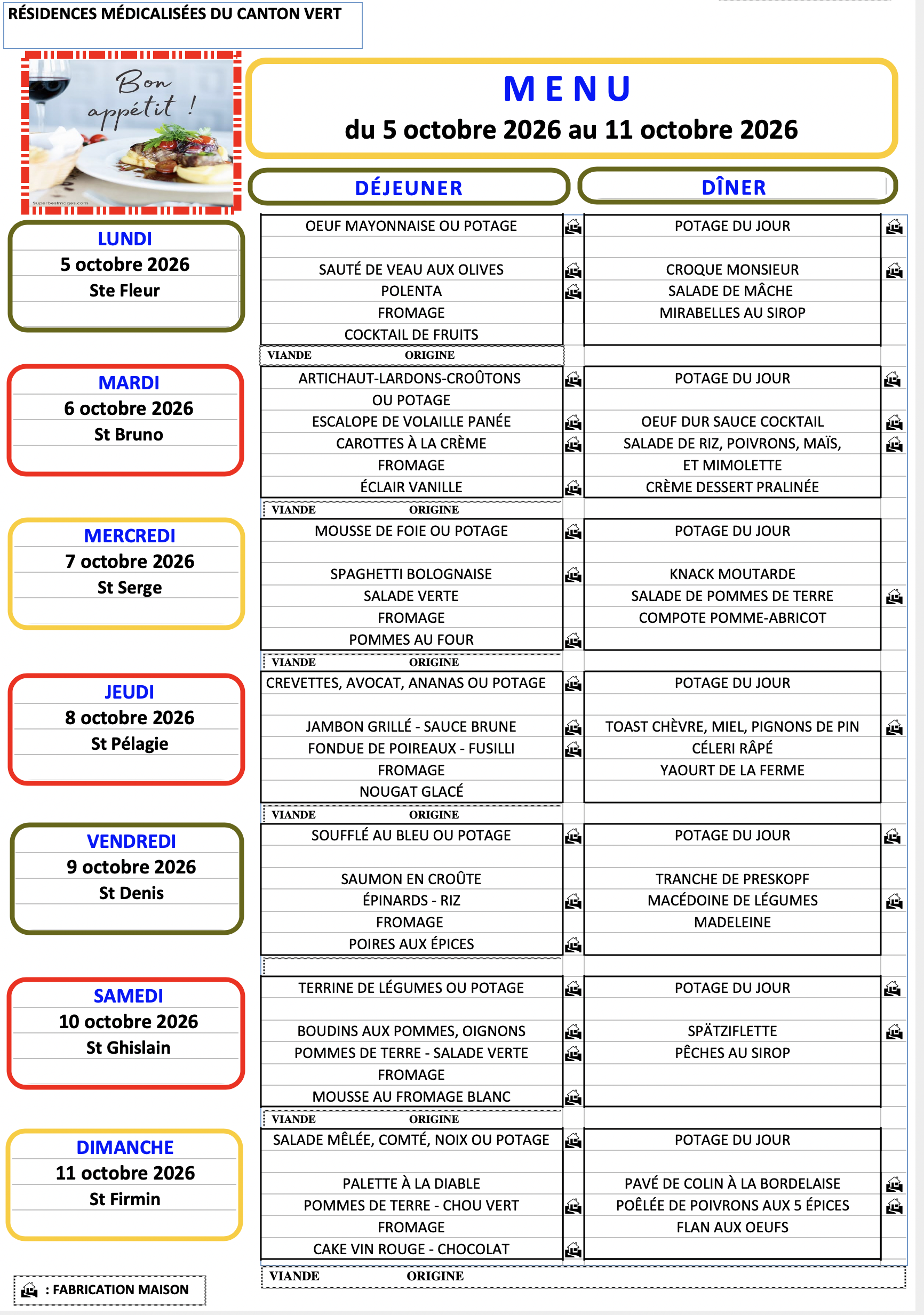 Menu du 510 au 11102026